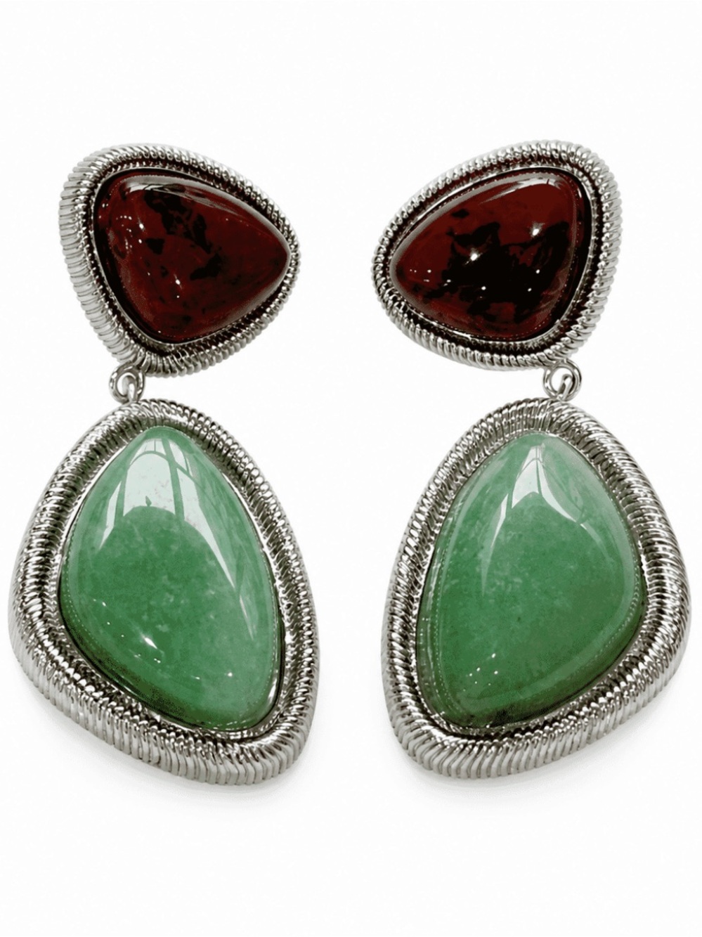 Mayamar Green Aventurine and Burgundy Stone Drop Earrings NWOT